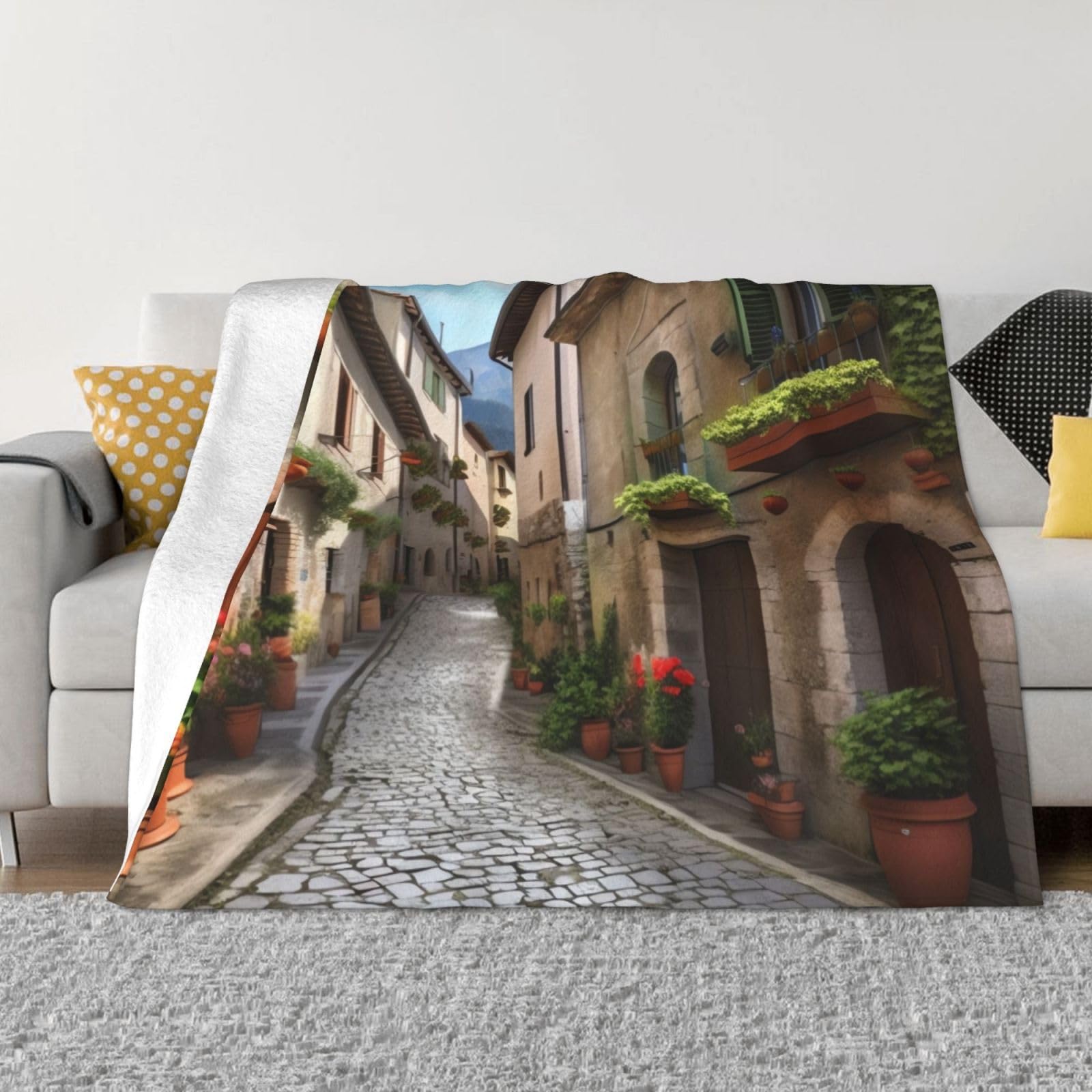 Couverture pour canapé flanelle douce grand plaid motif Italie 152x203cm