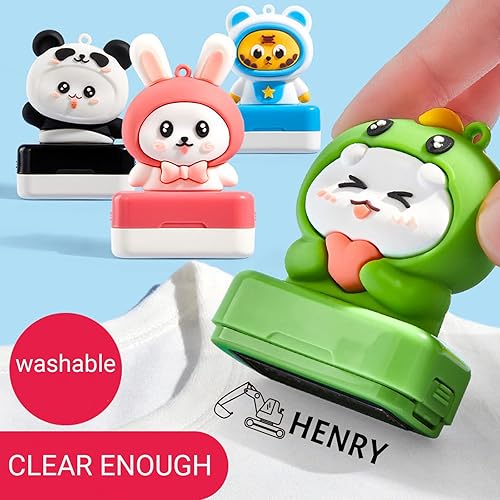 Sello estéreo 3D con nombre para ropa de niños, sello de jardín de infantes, 4 estilos y 36 patrones de dibujos animados, multicolor