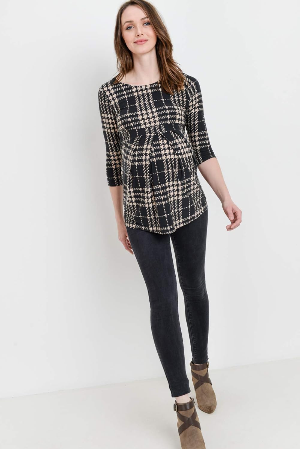 LaClef Women's Round Neck 3/4 Sleeve Front Pleat Peplum Maternity Top - Image 5