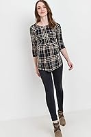 Vista 43 de LaClef - Blusa de maternidad para mujer, cuello redondo, manga 3/4, plisada al frente, estilo peplum Cuadros marrones