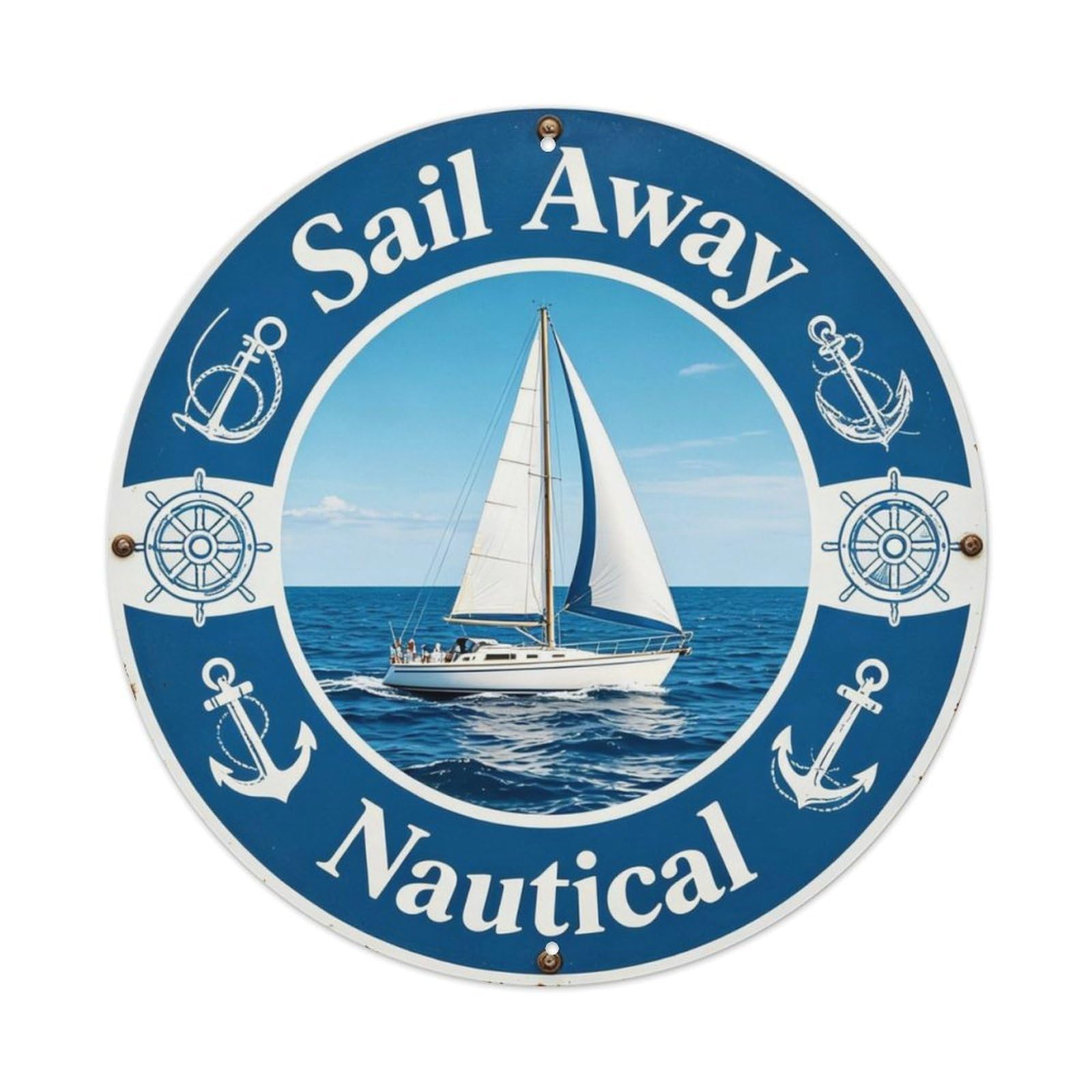 Sail Away Nautical Metal Tin Sign Plaque