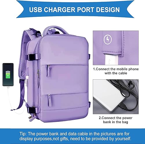 Miniatura 4 de Mochila de viaje para mujeres y hombres, impermeable, para portátil, bolsa de gimnasio con puerto de carga USB, equipaje deportivo, fin de semana,