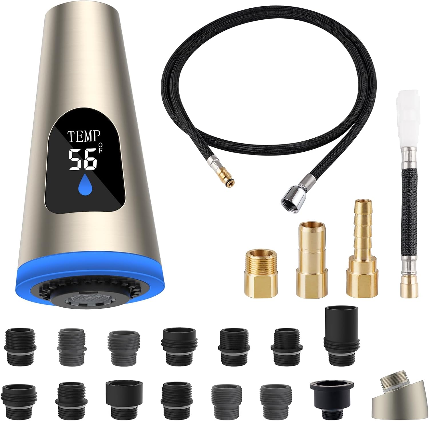 4 Function LED Faucet Head Replacement with K-1219935-BC Hose Kit Compatible with Kohler