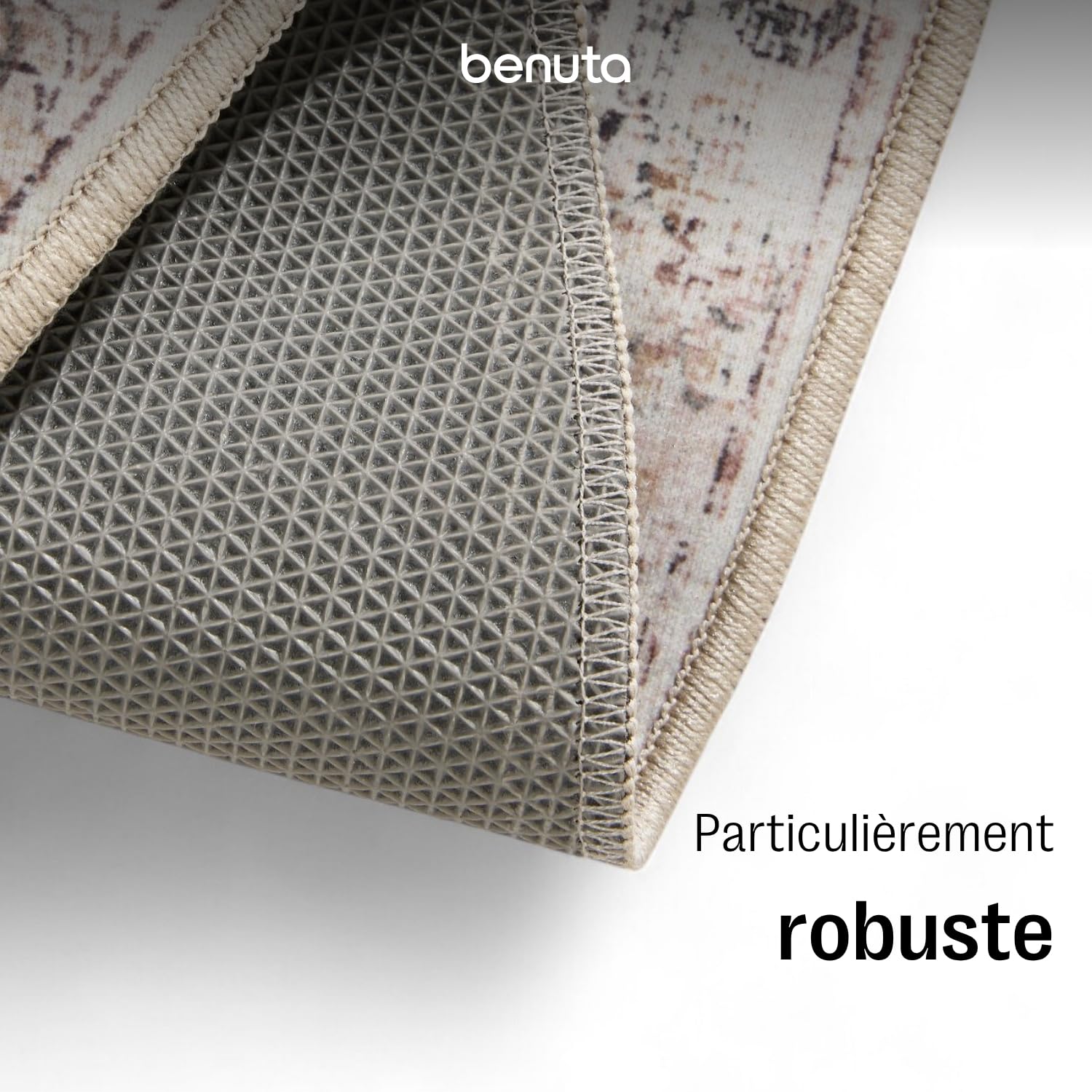 benuta Basic Tapis Salon George - Crème/Taupe 120 cm Rond - Rond Lavable - Vintage, Élégant, Rétro pour Chambre, Couloir, Salle à Manger