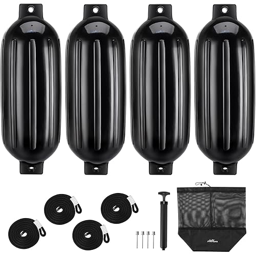 Affordura Boat Fender 4 Pack Boat Bumpers Fenders with 4 Ropes, Boat Bumpers for Pontoon Boat Fenders Inflatable