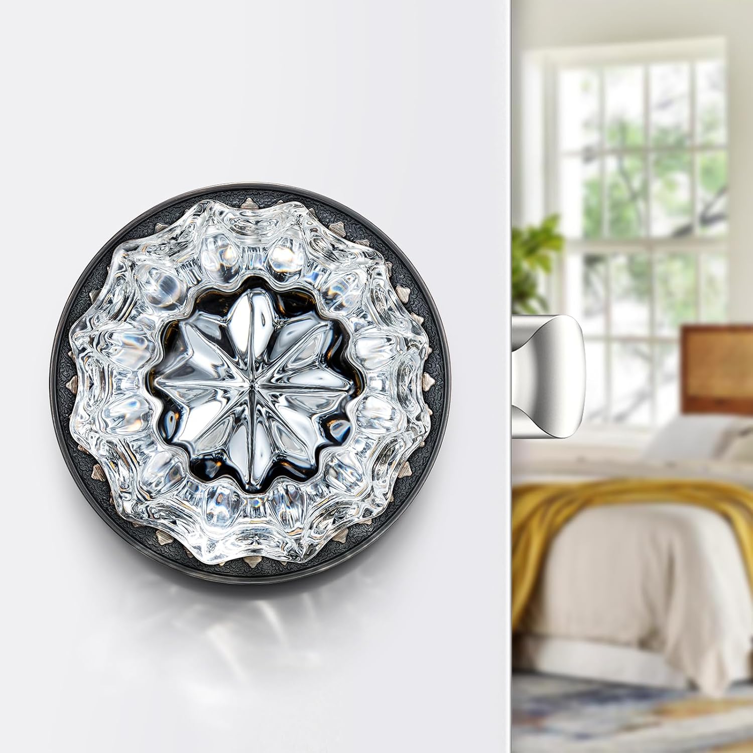Glass Door Knobs with Lock, Oil Rubbed Bronze Crystal Door Knobs Interior for Privacy Use, Rosette Vintage Antique Crystal Doorknob Set for Bathroom & Bedroom, 5 Pack
