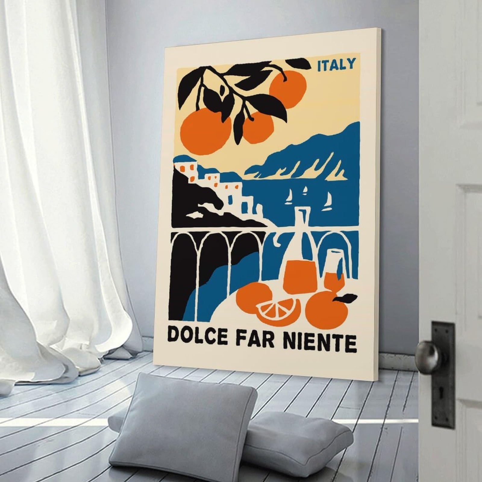 Junmoney Italy Dolce Far Niente Art Print Decorative Canvas Print, 20x30inch(50x75cm), for Hallway, Entryway Or Landing, Home Artwork for First Impressions