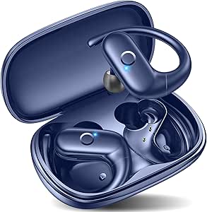 kurdene Wireless Earbuds Bluetooth Headphones Sport,Over Ear Buds with Deep Bass Sound,60Hrs Playtime Earphones Redesigned Comfort Fit with Earhooks for Running,Meeting,Workout-Blue asin的图片