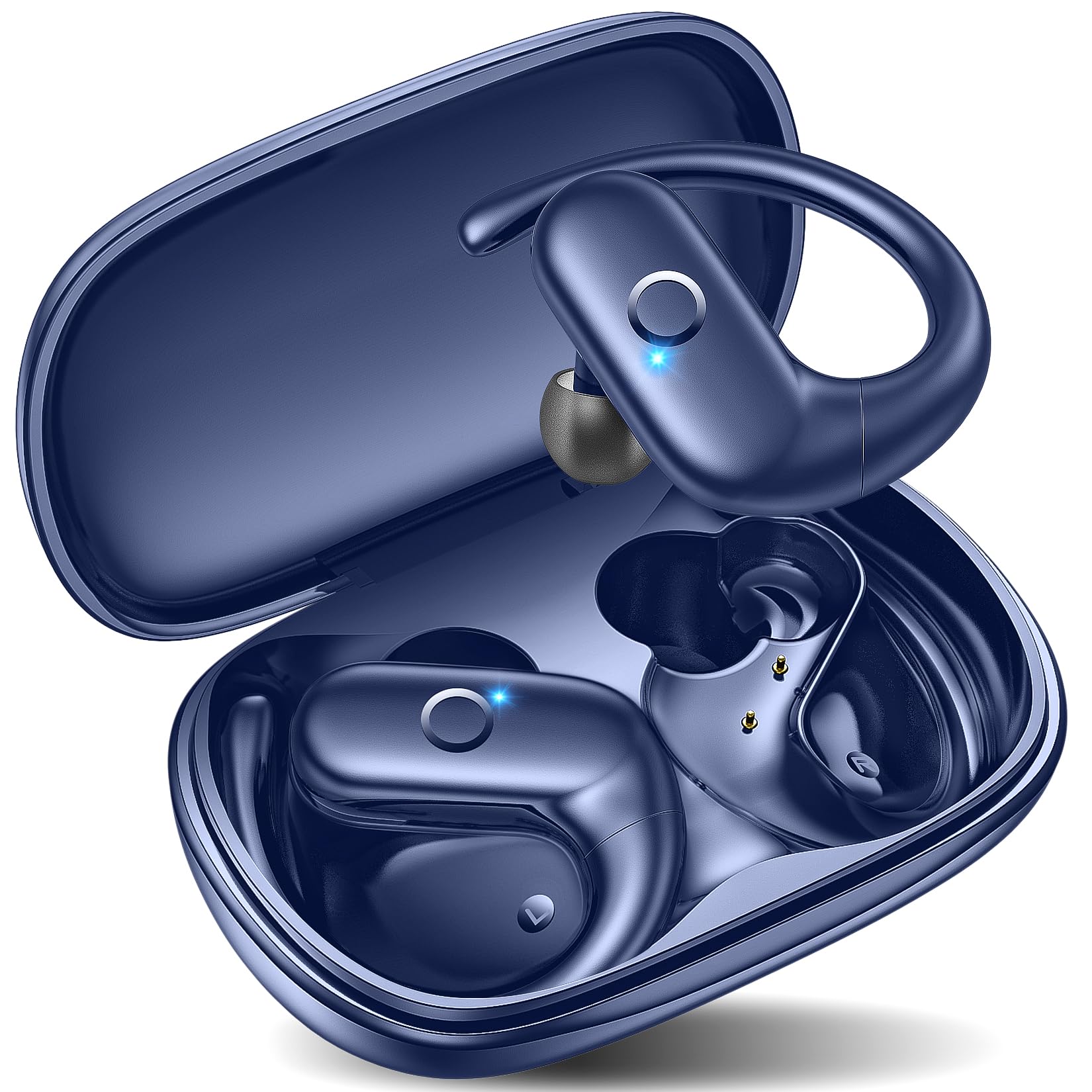 kurdene Wireless Earbuds Bluetooth Headphones Sport,Over Ear Buds with Deep Bass Sound,60Hrs Playtime Earphones Redesigned Comfort Fit with Earhooks for Running,Meeting,Workout-Blue