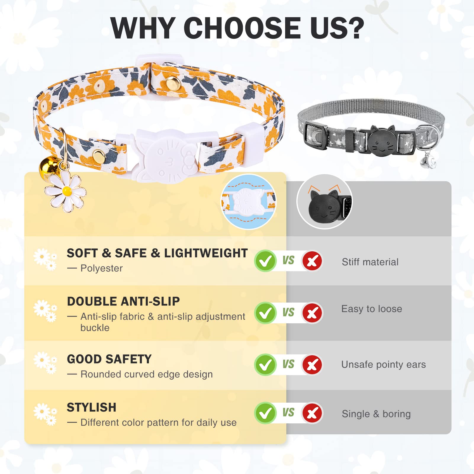 Collares de gato con campanas y abalorios, collar de hebilla de seguridad ajustable personalizado para gatitos, gatos, niñas y niños