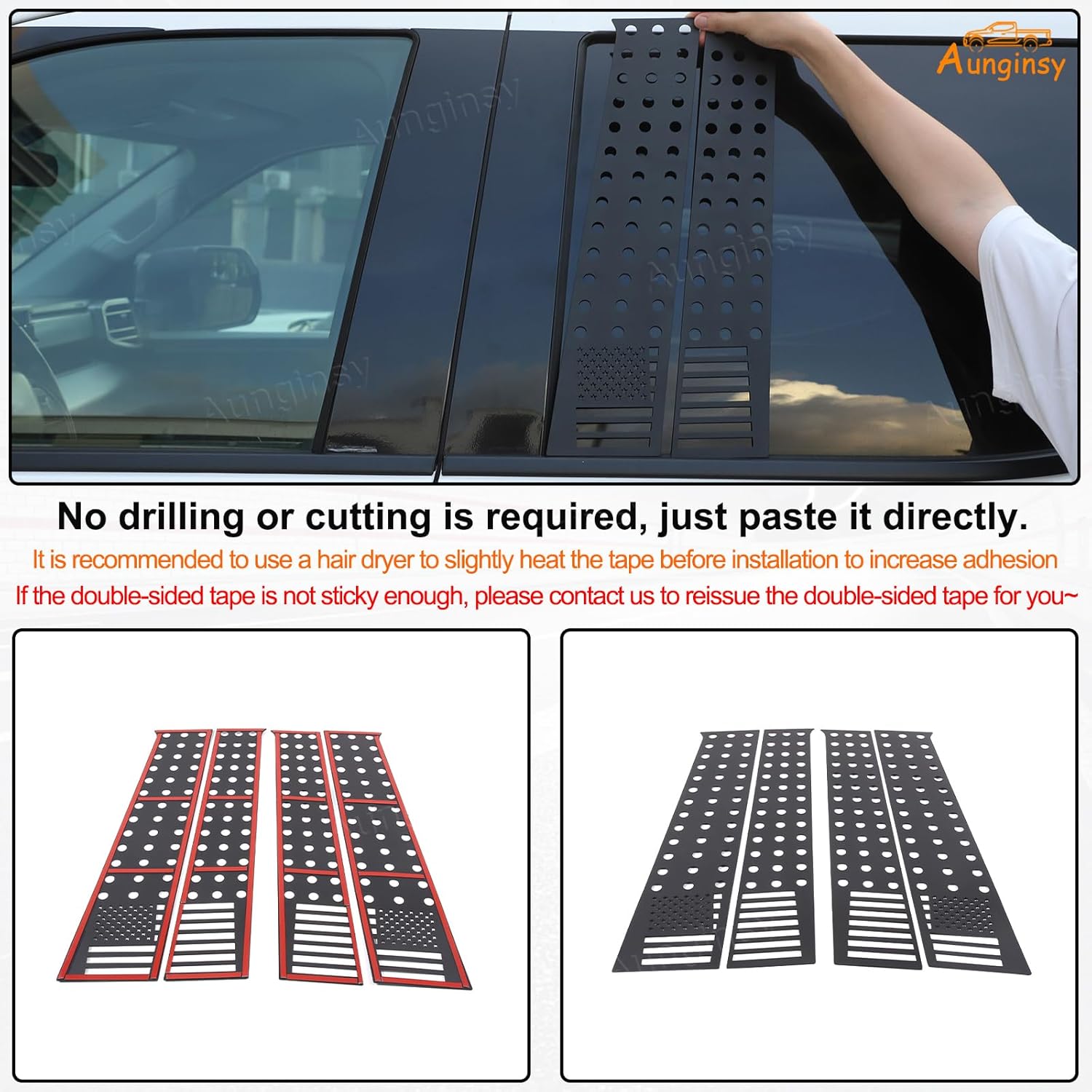 Aunginsy Window Center Pillar Post Trim Cover Compatible with Toyota Tundra 2022-2025 Truck Outer Side Door Window Centerpillar Honeycomb Panel Molding Decorative Cover Protection Exterior Accessories