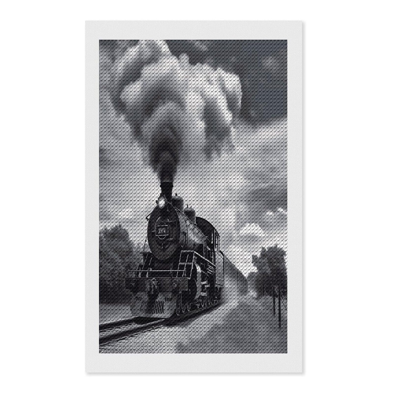 FekiLoot Steam Train Clouds Paint by Numbers Kit for Adults Beginner DIY Diamond Dots Paintings Round Full Drill Diamond Art Kits Picture Diamond Art Painting Kits for Home Decor 12"x20"