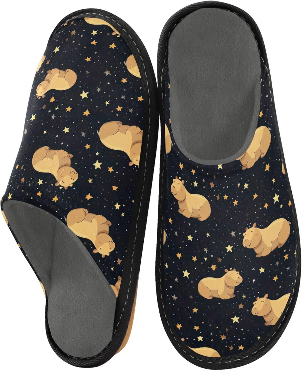 Cute Capybara Stars House Slippers – Cozy Fuzzy Slippers for Guests, Washable & Disposable, Perfect for Shoeless Home, Spa & Hotel Use A112156