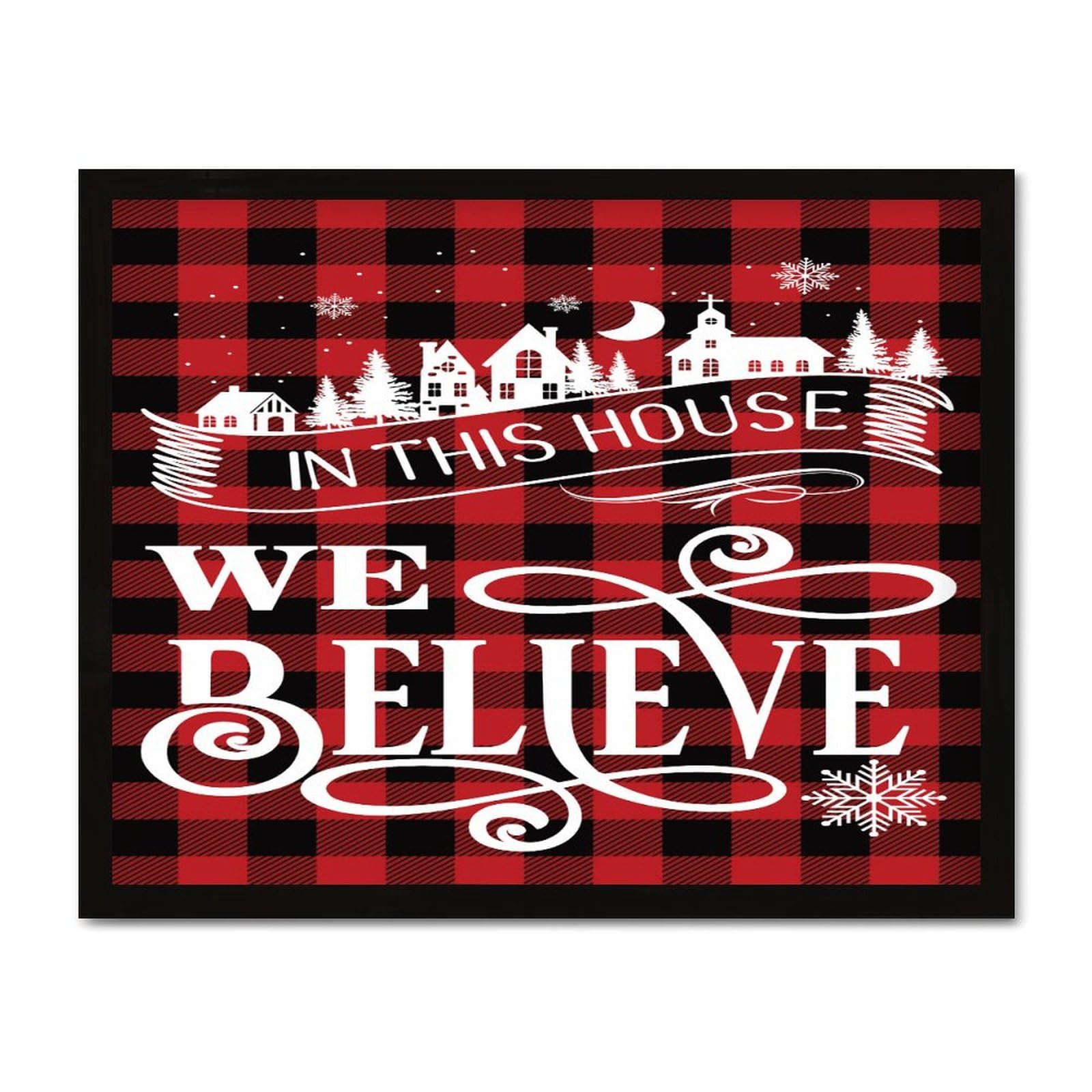 Plaque religieuse catholique In This House We Believe cadre mural en bois