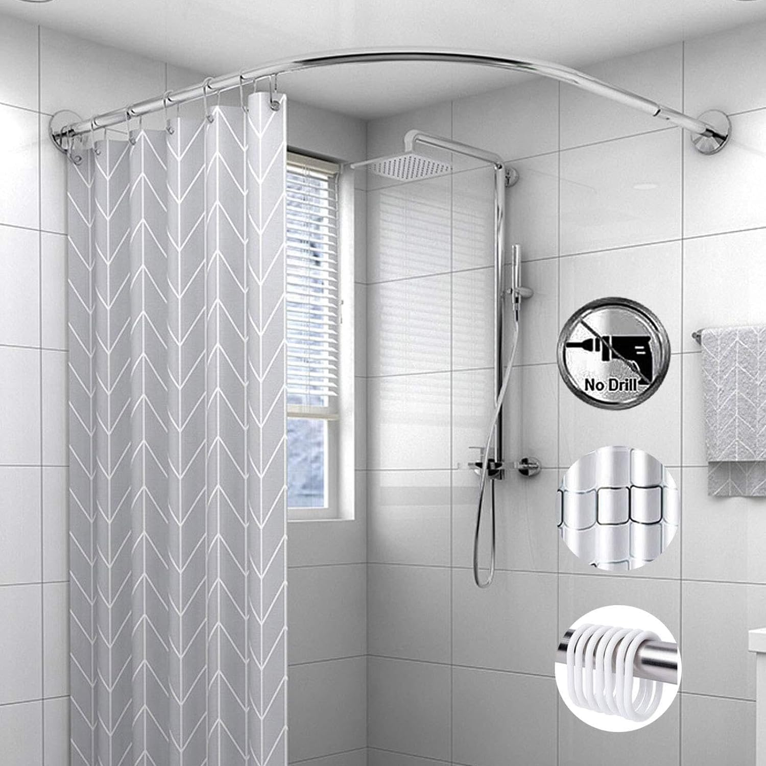 Shower Curtain Rod Rack, Shower Curtain Rail, Curved Shower Curtain Rod, Stainless Steel Shower Curtain Rod Rail For Bathroom With Shower Curtain And Hook (Size : 70-95cm x 90-130cm)