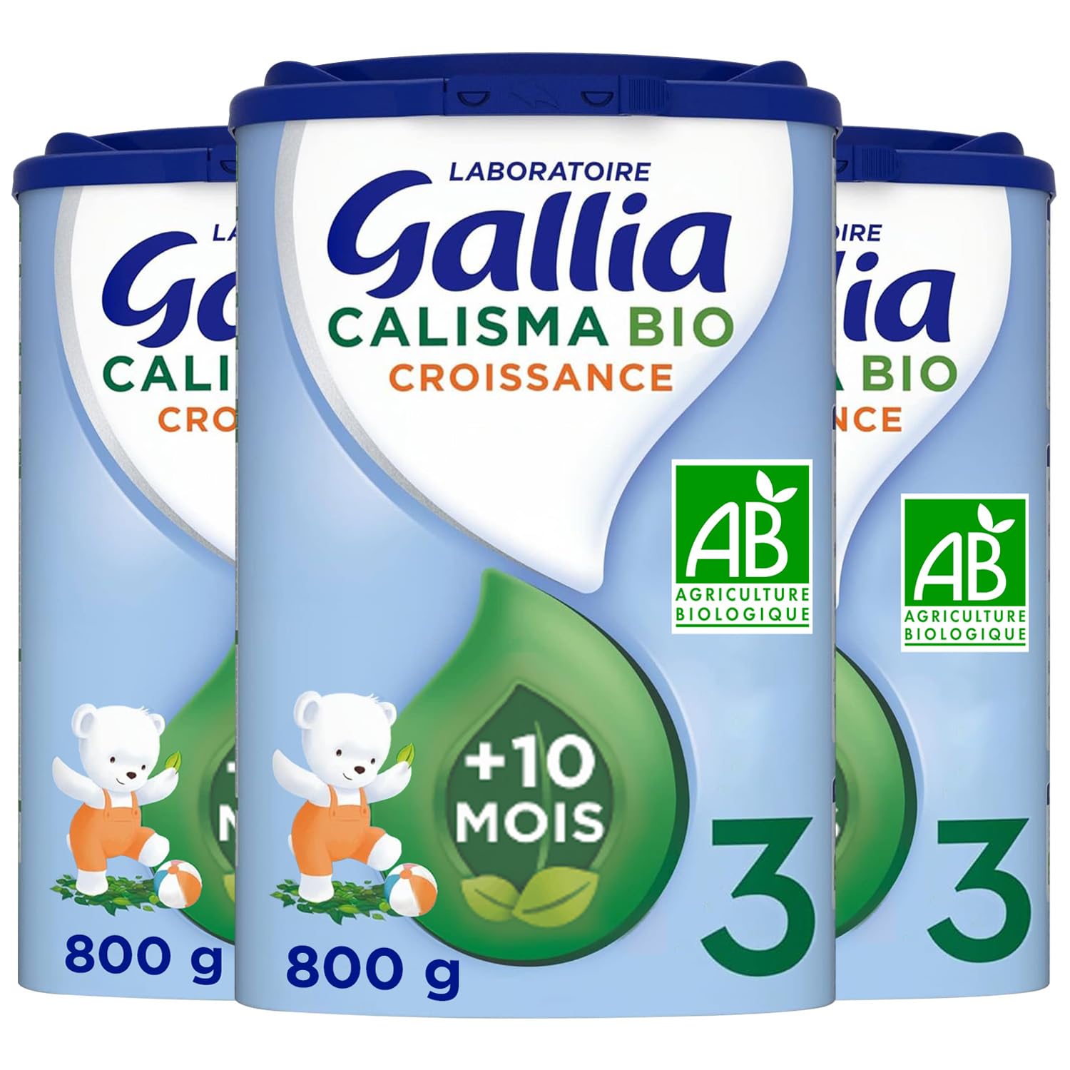 Laboratoire Gallia - Calisma 3 BIO Croissance - Lait Bébé 3ème âge - Lait Infantile Bio de 10 à 36 mois - en Poudre - Sans Huile de Palme - Lot de 3x800g