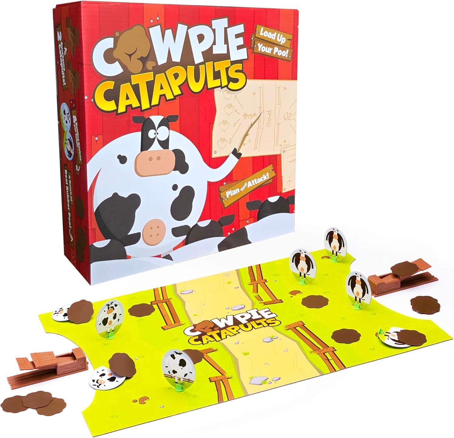 Cowpie Catapults – Best Gift for Kids, Hilarious Family Board Game for Kids & Adults, Launch Poop to Knock Over Cows, Easy to Learn, Fast-Paced Fun Party Game, Ages 6 7 8 9 10 11 12