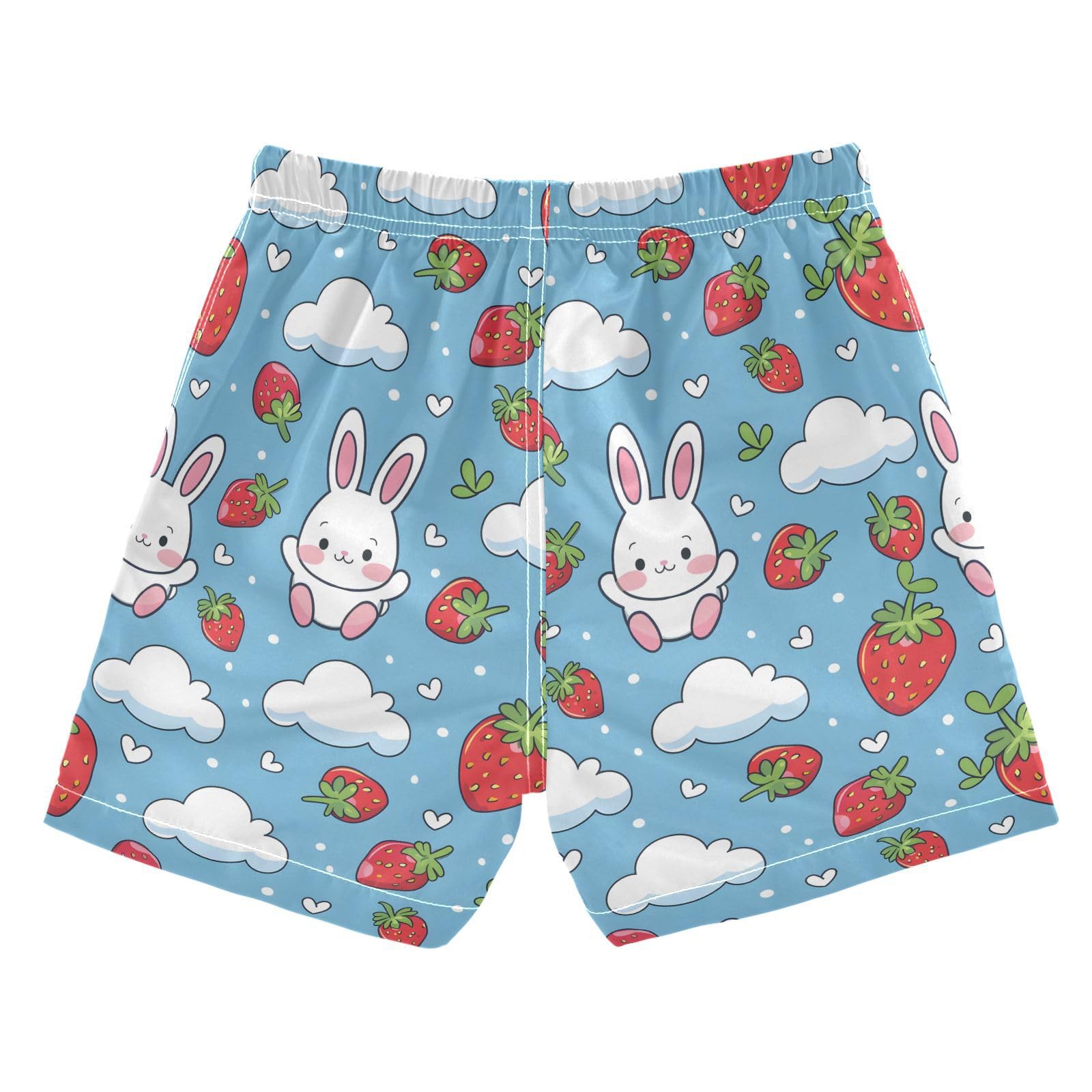 ALAZA Rabbit Bunny Strawberry Heart Boys Quick Dry Beach Board Shorts Kids Swim Trunks Bathing Suit Swimsuit 3T