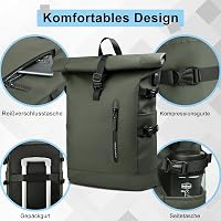 hk Rolltop Vízálló Hátizsák 27L - 15,6" Laptoptartóval, USB Porttal, Lopásbiztos Kialakítás, Unisex Városi Táska Egyetemre, Utazáshoz, Zöld 6