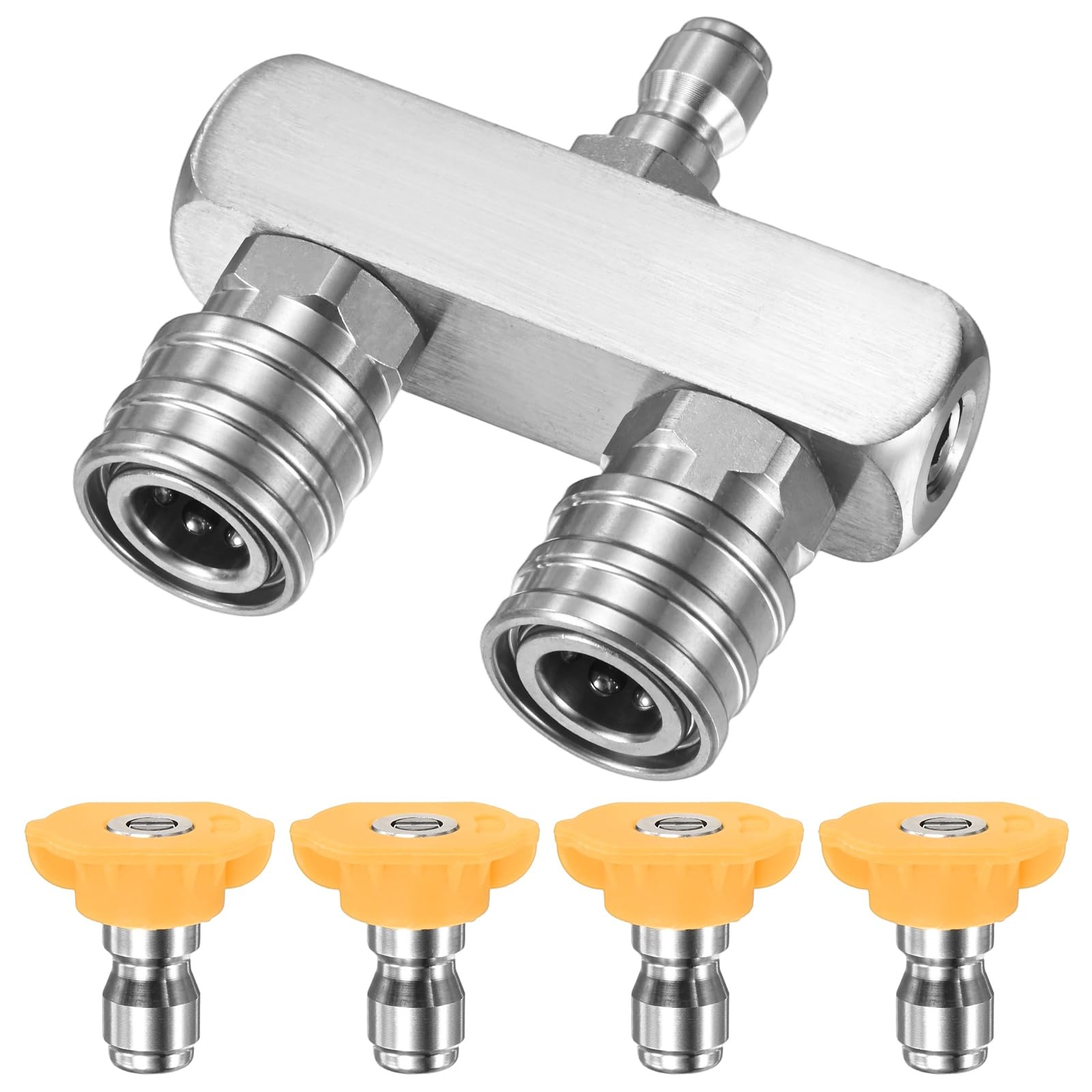 M METERXITY 5-Pack Dual Pressure Washer Tips Set, 2-in-1 Pressure Washer Nozzle with 4 Power Washer Spray Nozzles(15 Degree), 1/4" Quick Connect for Cars/Patios/Walls [Silver]