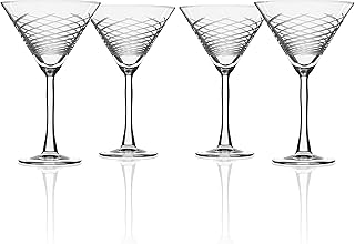 Rolf Glass Cyclone Martini Glass - Set of 4 Stemmed 10 Ounce Martini Glasses - Lead-Free Glass - Diamond-Wheel Engraved Cocktail Glasses - Made in the USA