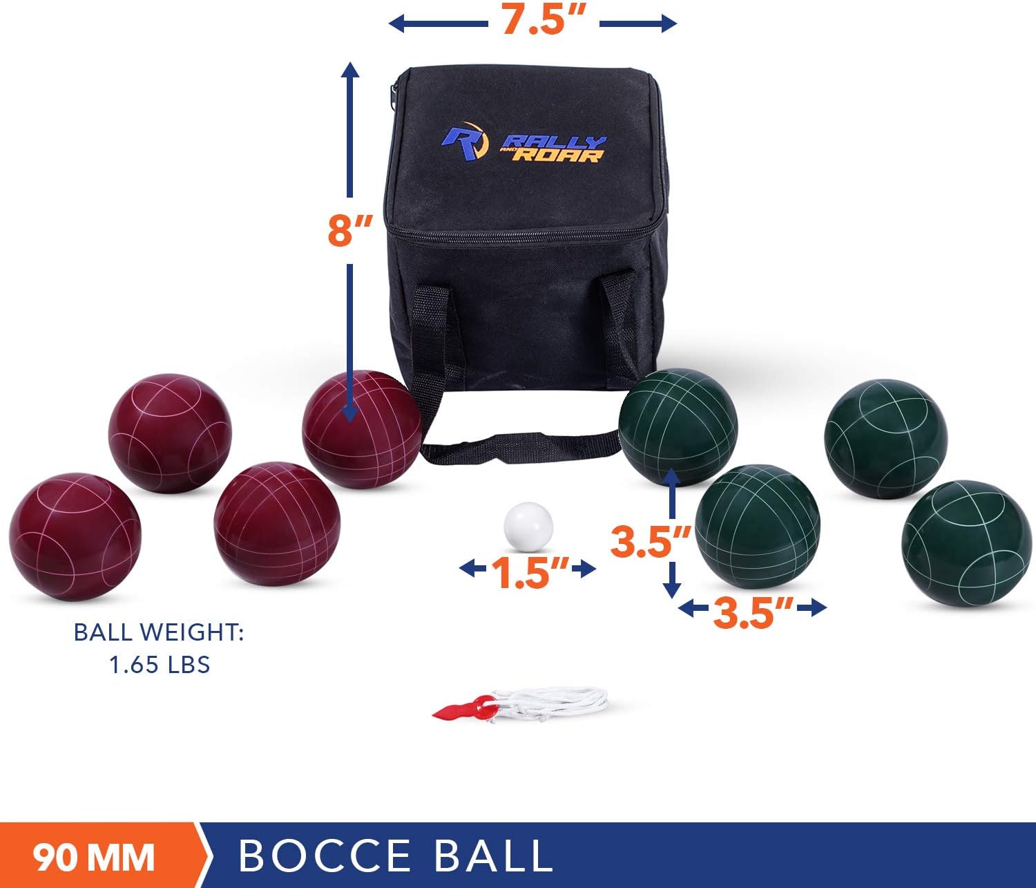 Rally and Roar Backyard Bocce Ball Game Set - 8 Balls, Pallino, Carry Case, Measuring Rope - 90mm : Toys & Games