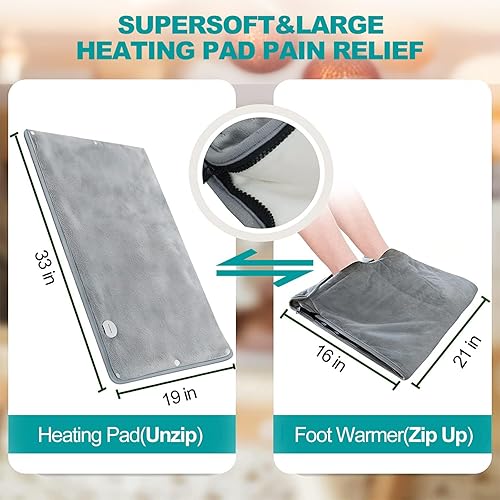 Miniatura 4 de Almohadilla térmica extra grande y calentador de pies 2 en 1, almohadilla térmica XXL de 21 x 33 pulgadas para calentamiento de espalda, vientre