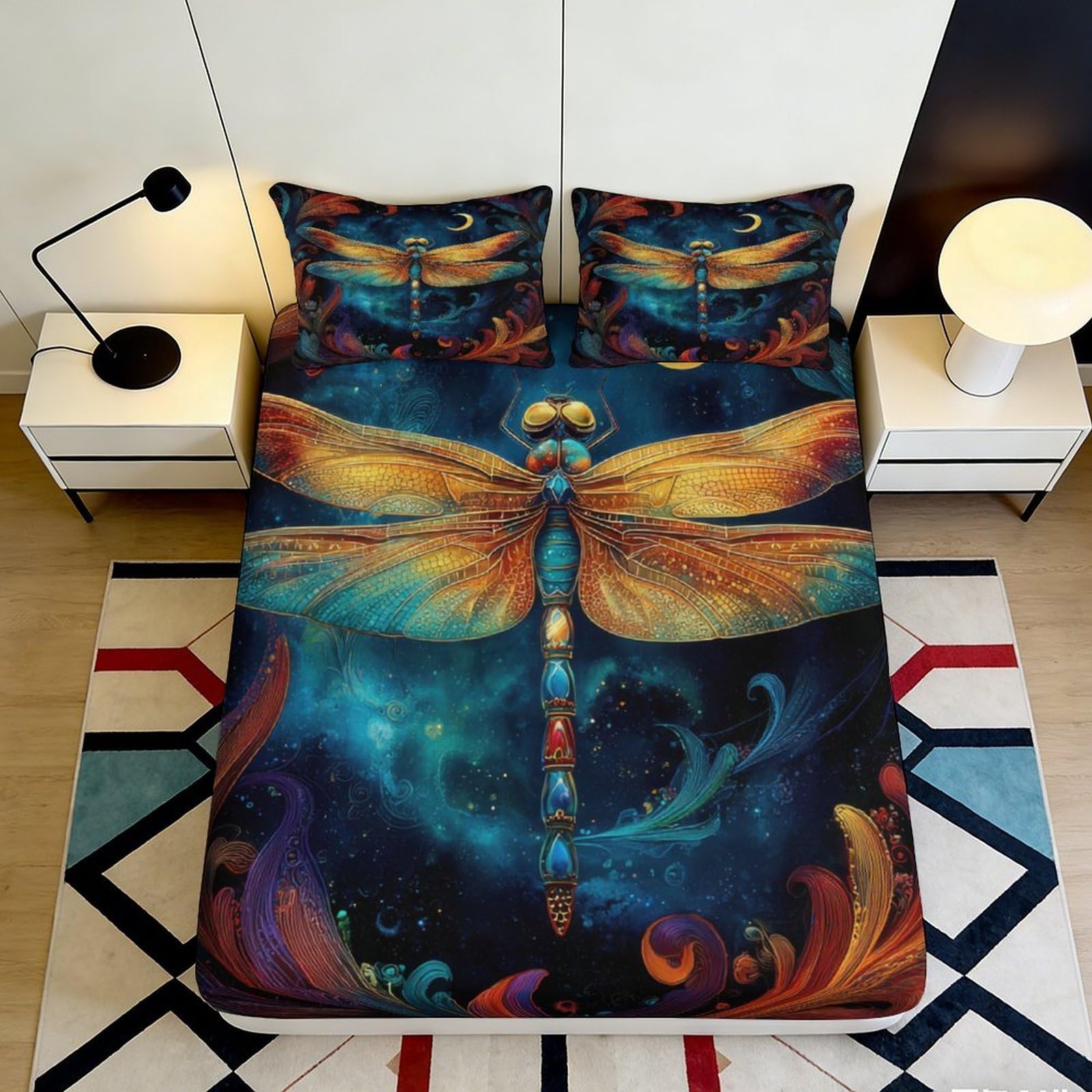 3D Printed Dragonfly Dream Fitted Sheet Microfiber Soft Mattress Cover for Bedroom Dorm Home Decor 90x200x25cm