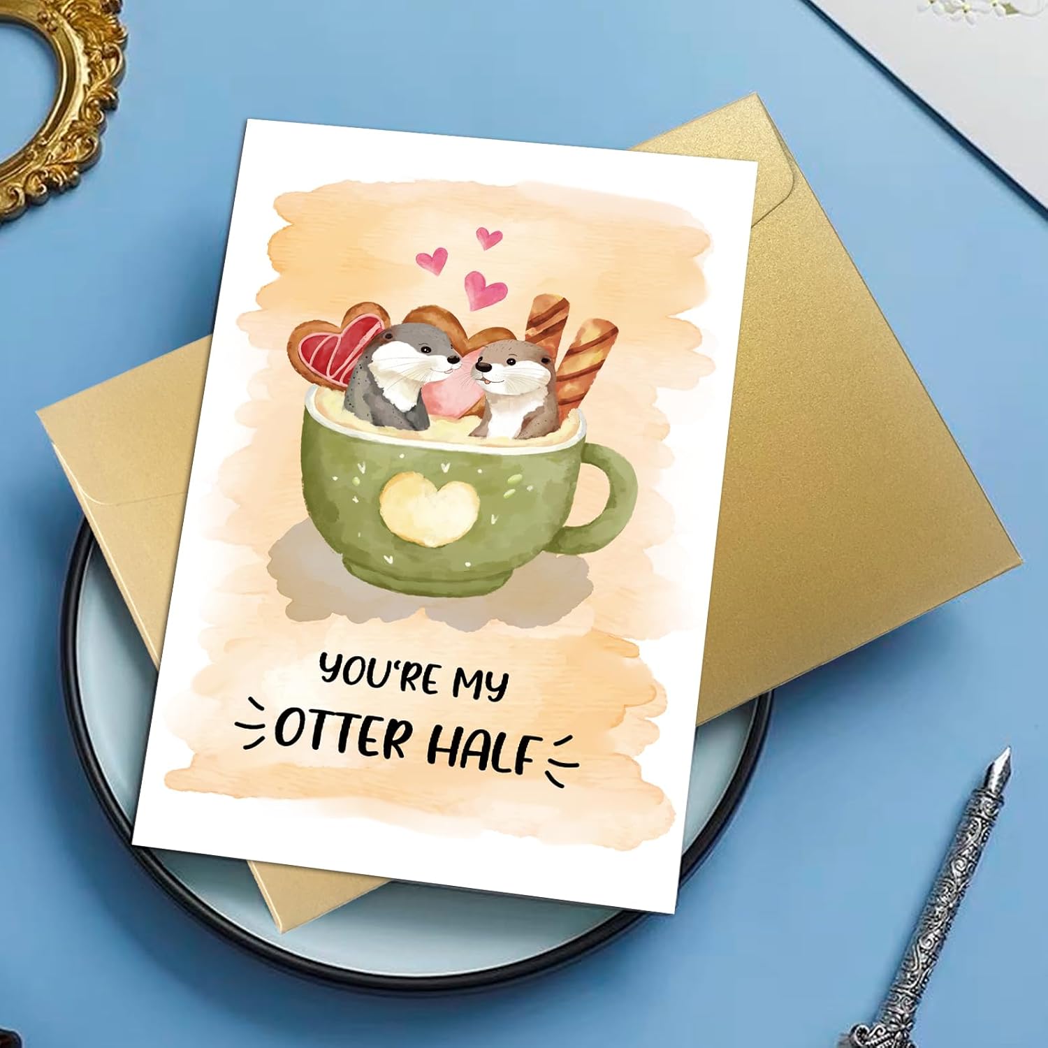 Cute Otter Half Valentines Day Card for Husband Wife, Punny Anniversary Card for Him Her, Funny Birthday Cards Gift - Image 7