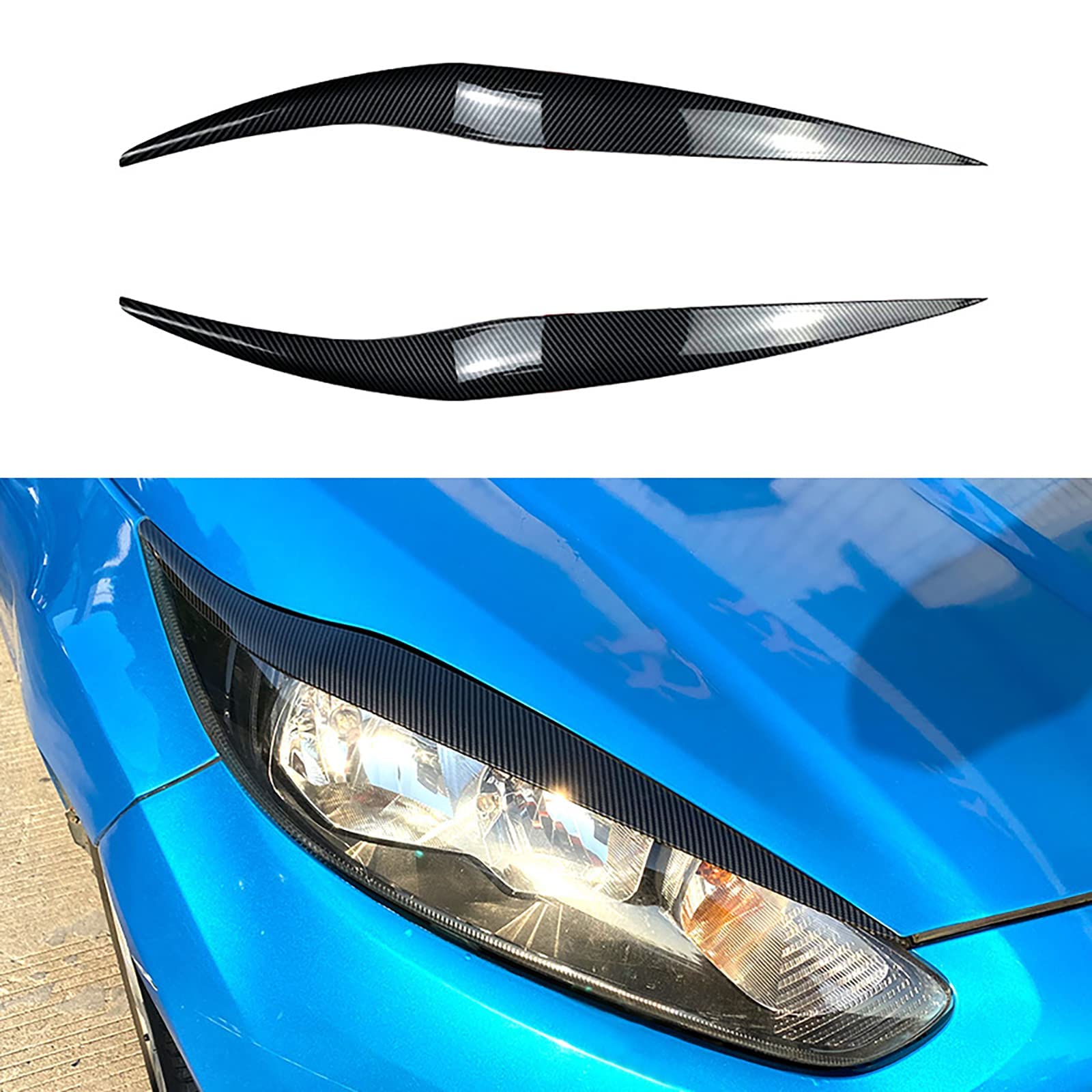 Sopracciglia per fari Auto, per Ford Fiesta MK6.5 2013-2017, Copertura per Sopracciglia per fari Auto, Strisce adesive Decorative per fari, Nero Lucido