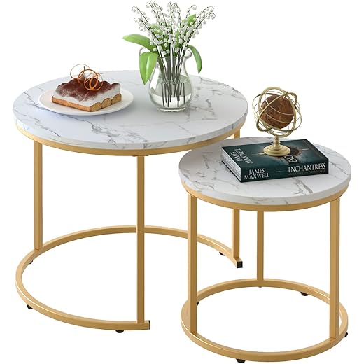 aboxoo Coffee Table Set of 2 White + Gold