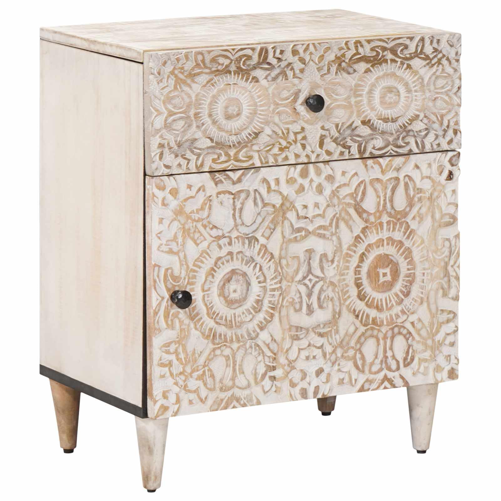 Table de chevet en manguier massif blanc chic et moderne