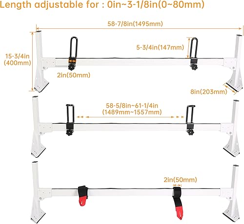 Miniatura 2 de HECASA Barras de techo compatibles con Chevy Chevrolet Express 1996-2023 de tamaño completo 750 libras portaequipajes de techo de 59 pulgadas Van 3