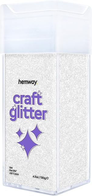 Hemway Craft Glitter Shaker 130g / 4.6oz Glitter for Arts, Crafts, Resin, Tumblers, Nails, Painting, Decoration, Festival, Cosmetic, Body - Fine (1/64" 0.015" 0.4mm) - White Iridescent
