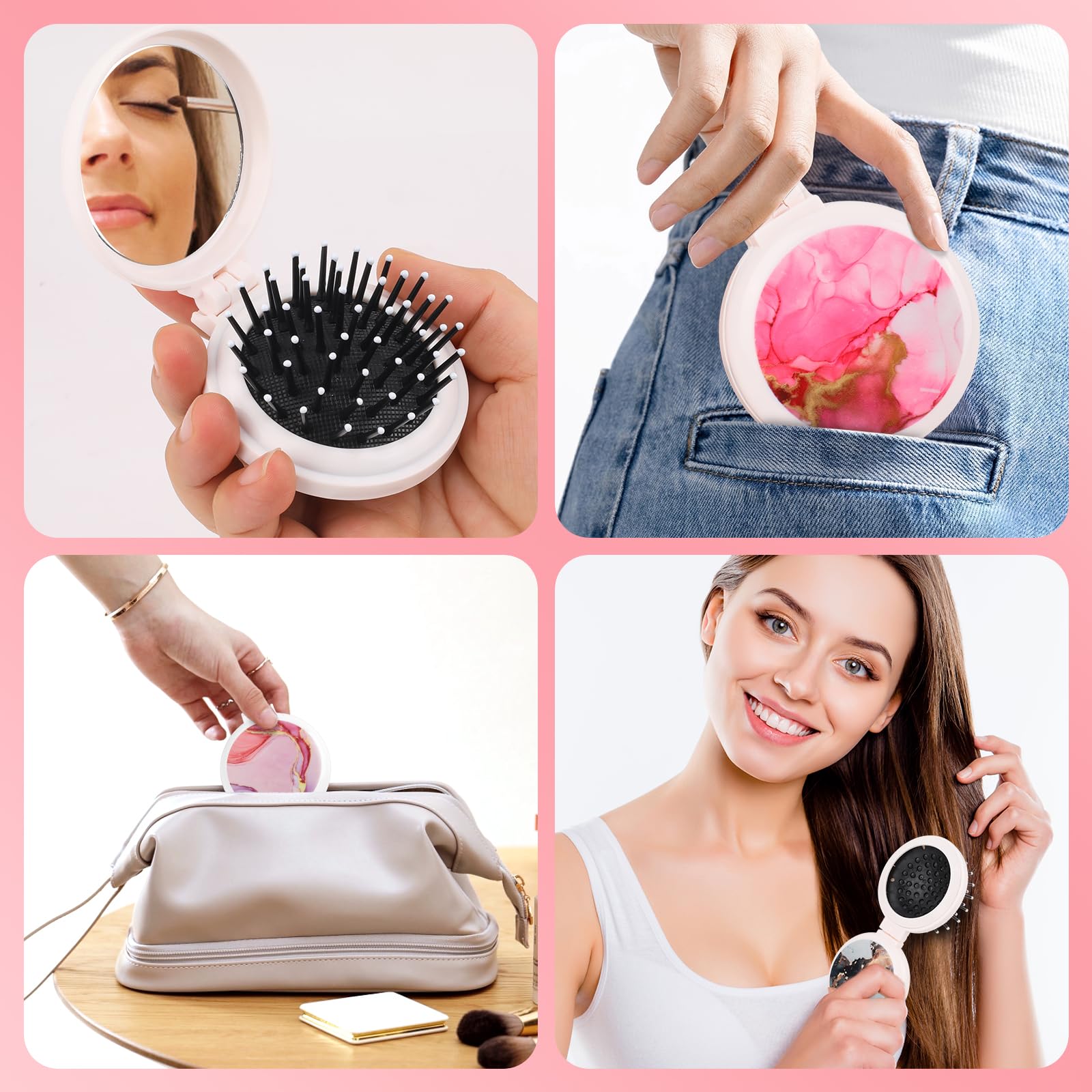 Amazon | Mengduxd ミニヘアブラシ、ミラー付き折りたたみ式ポケット