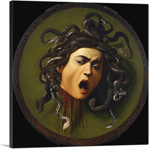 ARTCANVAS Medusa Shield 1597 - Lienzo decorativo con fondo negro y marco estirado, póster con imagen giclée, decoración de pared, 18 x 18 pulgadas