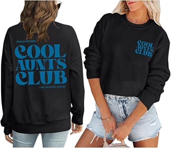Aunt Sweatshirts For Women Cool Aunts Club Sweatshirt Graphic Hoodies Auntie Pullover Long Sleeve Shirt Cotton Tops
