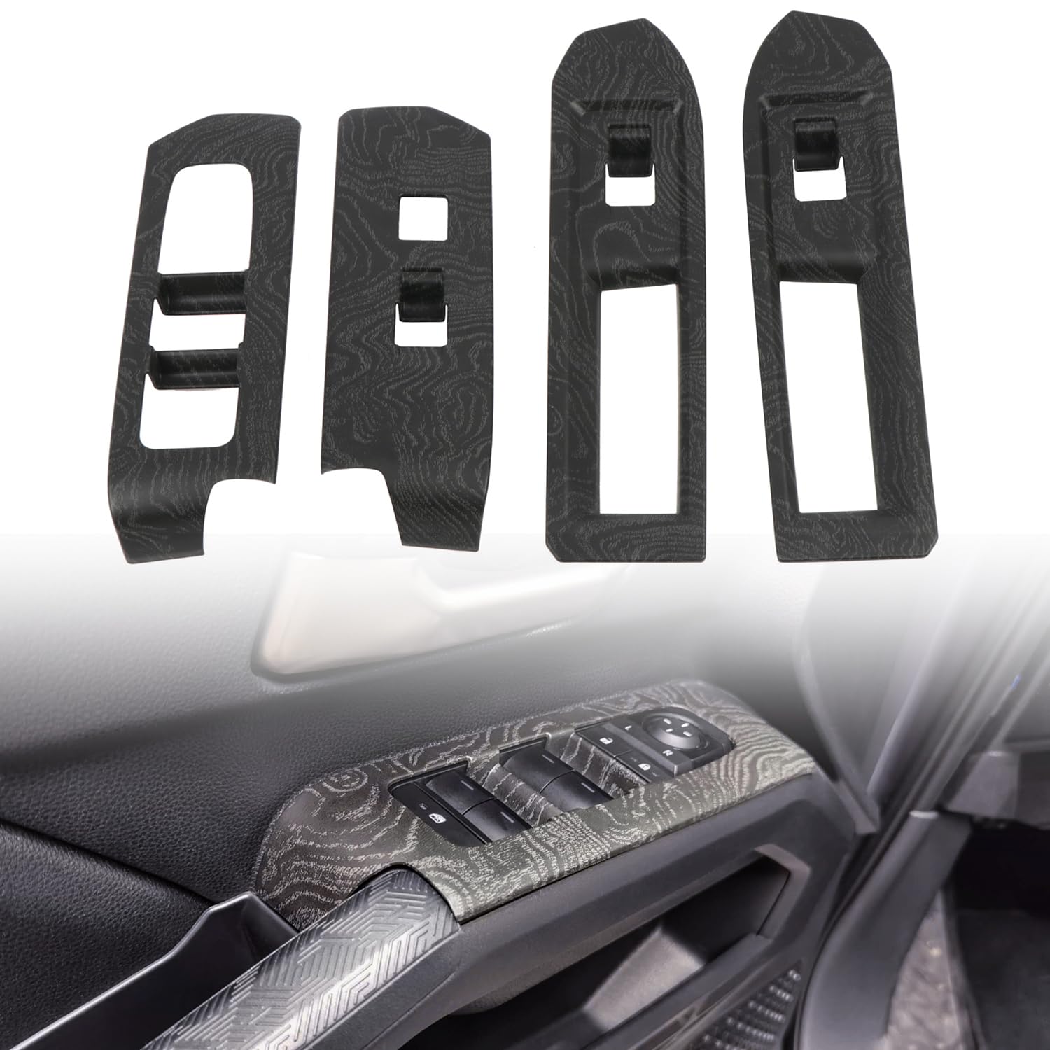 CTH for Toyota Tacoma 2024-2026 Interior Car Door Window Lift Control Switch Button Decorative Panel Cover Trim Car Accessories 4pcs (Black Wood Grain