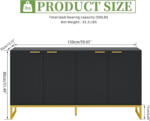 Miniatura 2 de Fiogmub Armario de acento estriado, armario de cocina con 4 puertas acanaladas, armario de almacenamiento moderno con estantes ajustables para sala