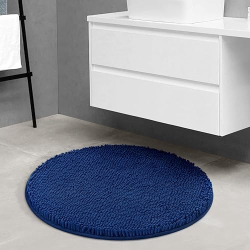 Miniatura 8 de HOMEIDEAS Tapetes de baño redondos, antideslizantes, color azul marino, 2 pies, extra suaves y absorbentes, lavables a máquina, alfombra de felpilla