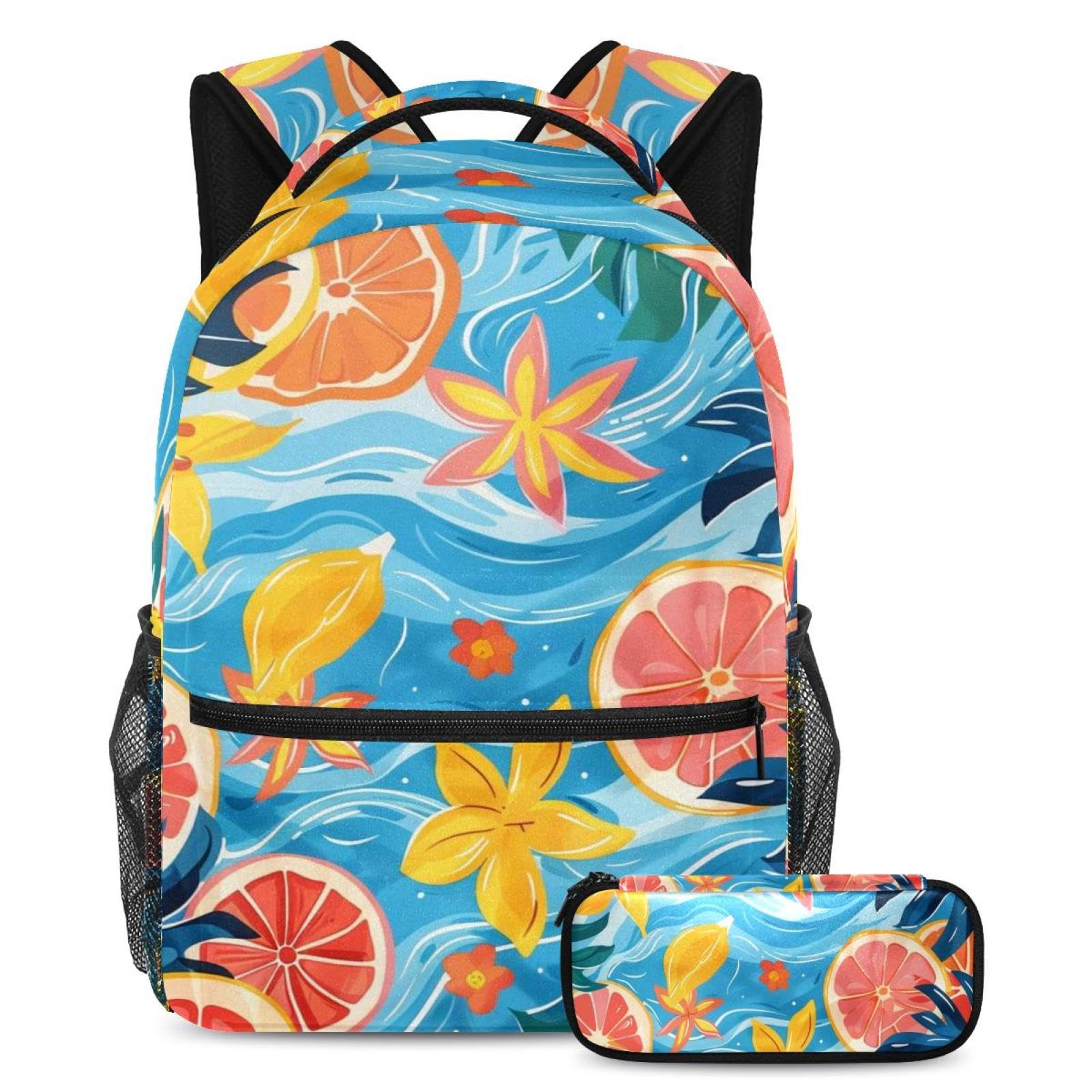 Sac à dos d'école pamplemousse grande capacité avec trousse à crayons
