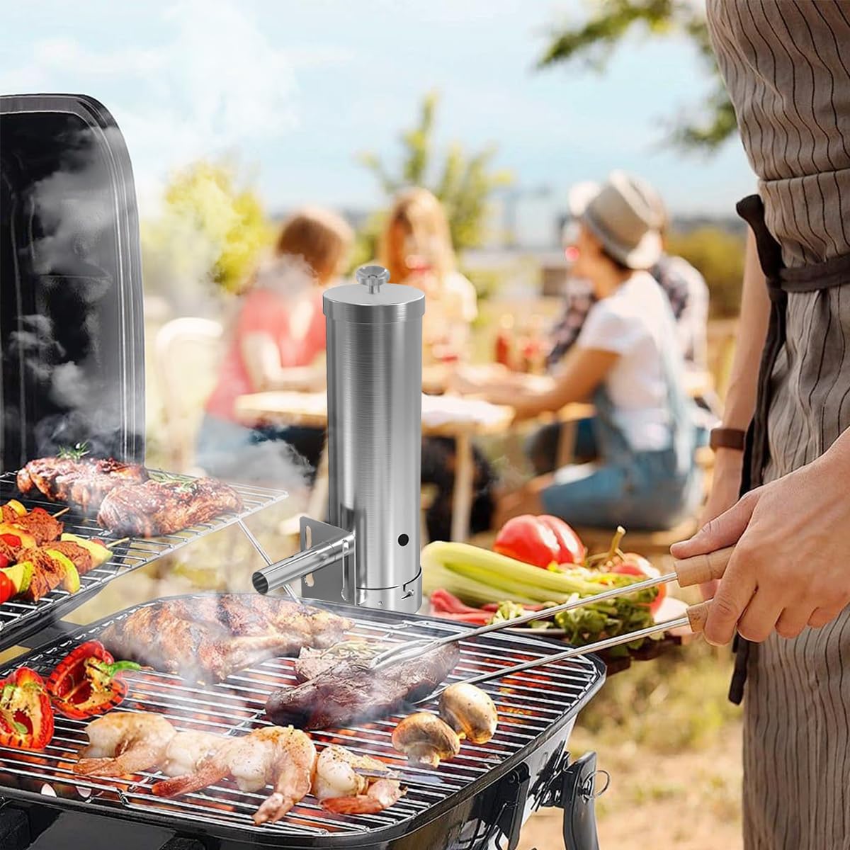 Generatore di Fumo Freddo in Acciaio Inox, Barbecue in Acciaio Inox Affumicatore a Freddo con Coperchio e Pompa, Generatore di Fumo Freddo per Griglia Forno a Fumo per Pesce Affumicato, Carne