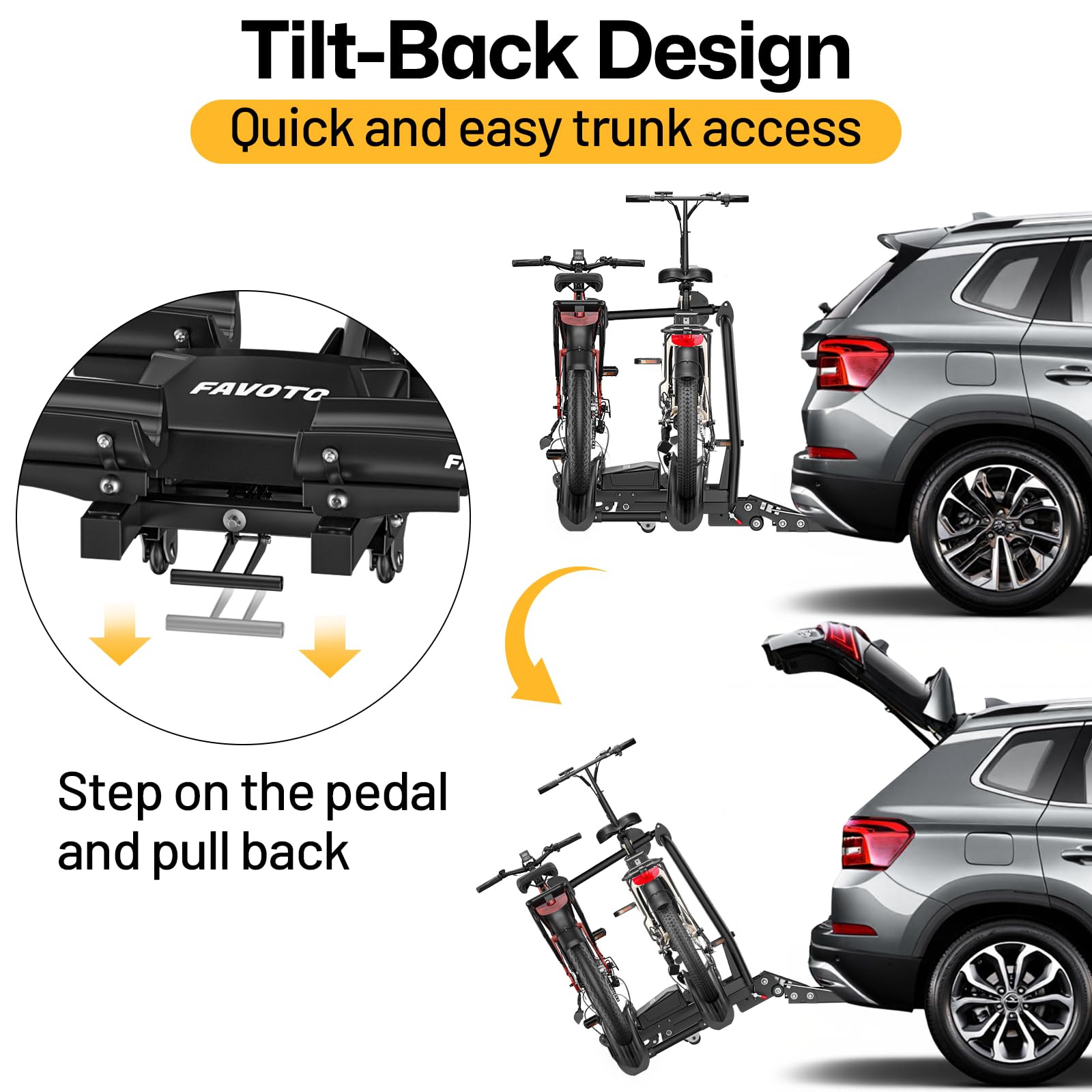 Porte-Vélos Pliable Pour Attelage 2 Vélos - Compatible Vélos 20-29 Pouces Et E-Bikes Jusqu'à 26x4.0 - Antivol Intégré