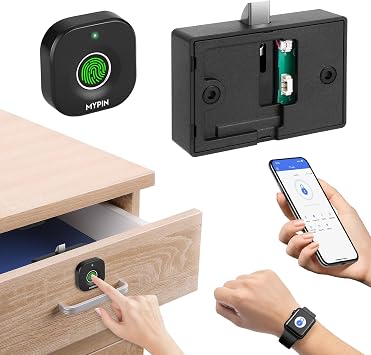 Bluetooth Fingerprint Cabinet Lock With Phone/Watch App Unlock, Smart Biometric Keyless Hidden File Drawer Wardrobe Lock, Child Safety Electric DIY Wooden Furniture