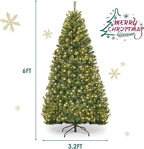 Miniatura 276 de Goplus - Árbol de Navidad artificial preiluminado de 9 pies, pino nevado articulado de PVC de alta calidad con base metálica y luces LED, decoración