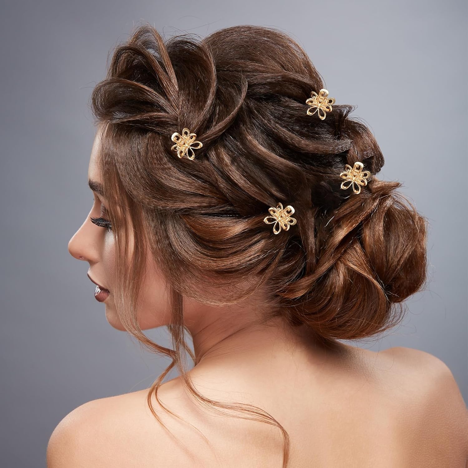 20 Pcs Mini Flower Hair Clips for Women Metal Gold Cute Tiny Sparkling Hair Flower Claw Clips Sweet Artificial Bangs Clips Decorative Cute Hair Accessories for Women Girls - Image 4