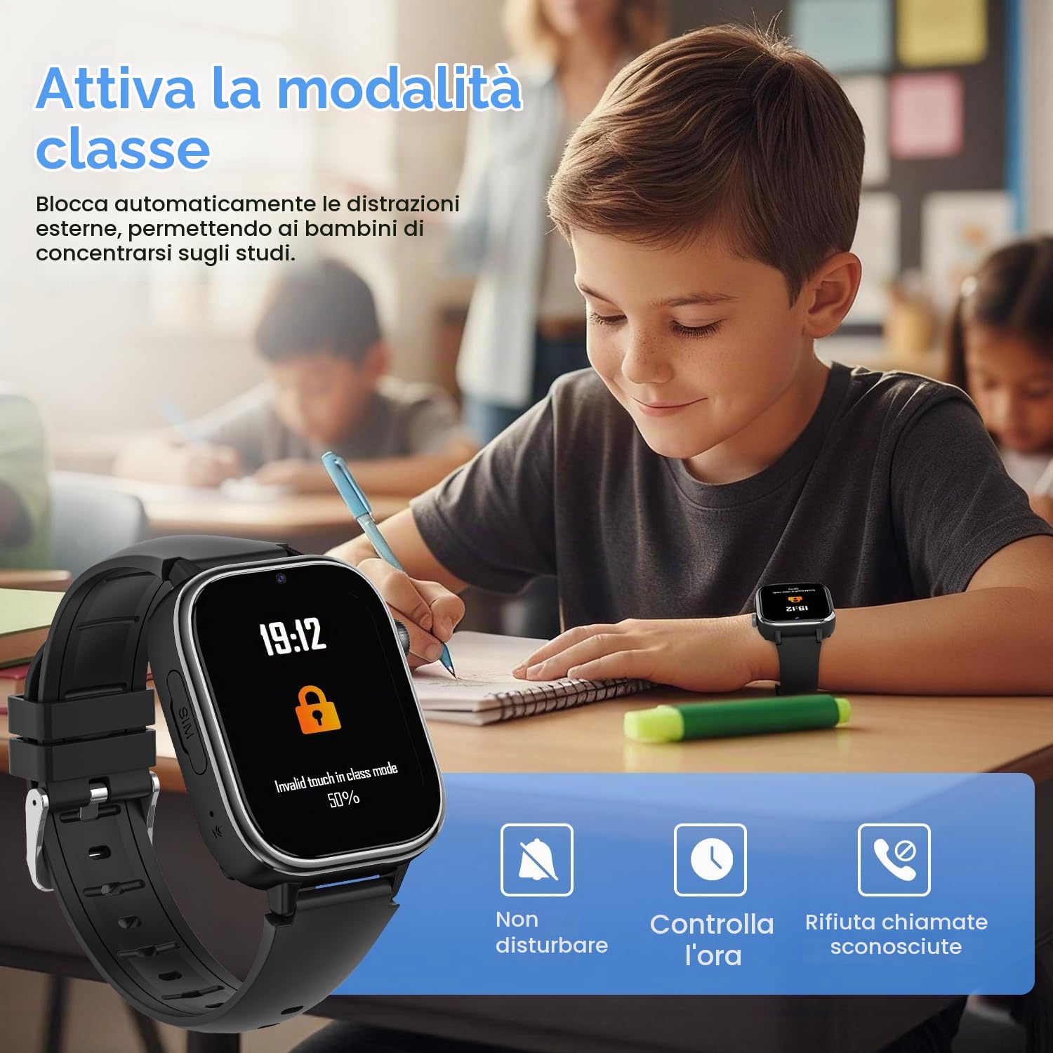 4G Smartwatch Bambini, Orologio Smartwatch Bambini con GPS, Videochiamate, Chat Vocale, SOS, modalità Scuola, Contapassi, Sveglia, Giochi, Smart Watch Regalo per Ragazzi e Ragazze, Nero