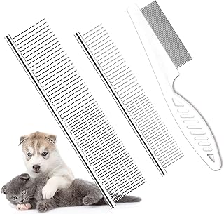 TanDraji Dog Combs for Grooming, Metal Dog Grooming Comb and Cat Flea Comb with Rounded Teeth for Removing Tangles and Kno...