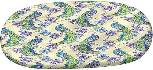 Miniatura 3 de XISUNYA Mantel ovalado ajustable, mantel de poliéster elástico de pavo real, mantel ajustable con estampado de flor de primavera japonesa, se adapta