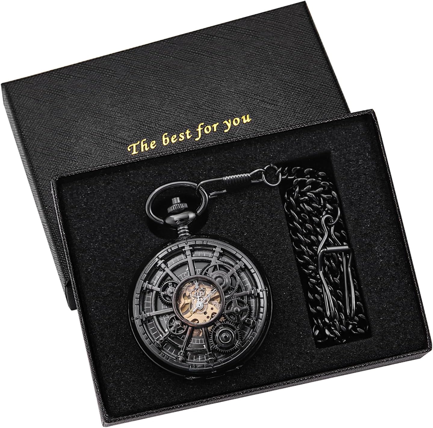 Tiong Vintage Style Hollow-Out Round Gear Arabic White Dial Men's Mechanical Pocket Watch